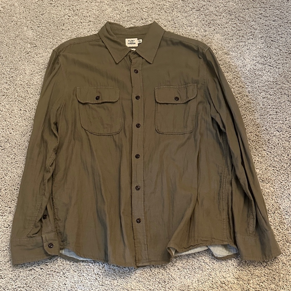 Flint and Tinder Olive Green Double Cotton Button-Up Shirt